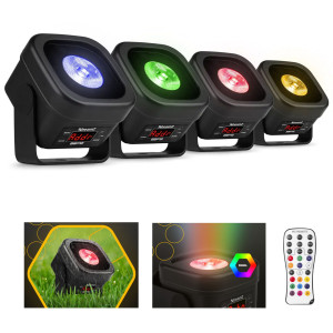 Zestaw 4x Oświetlacz akumulatorowy BBP12 uplight 12W RGBAL LED IP65 WDMX pilot Beamz