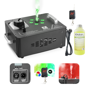 Zestaw: Wytwornica dymu pionowego z LED RGB 1200W Goliath1200LED DMX pilot /Firefog + płyn 1L