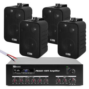 Zestaw czarnych głośników do muzyki w tle 4 x 4" BV40B 100V z wzmacniaczem bluetooth