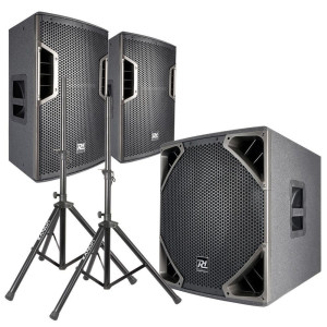 Zestaw nagłośnieniowy 2600W 2x kolumna aktywna 12'' subwoofer 15'' statywy okablowanie