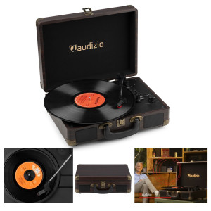 Gramofon w walizce z BT In/Out RP116DW Audizio ciemne drewno