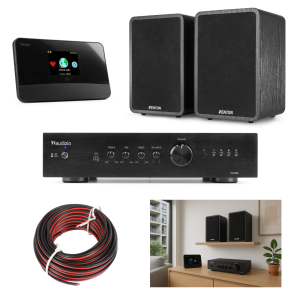 Kompletny zestaw HiFi: 2x kolumna pasywna , wzmacniacz, tuner radiowy WIFI