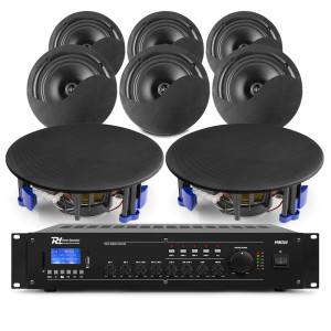 Zestaw czarnych głośników sufitowych 8 x 8" NCSP8B z wzmacniaczem