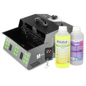 Zestaw: Wytwornica baniek i dymu z efektem LED Octopus 1500BL DMX pilot Firefog + płyn do dymu i baniek 2x 1L