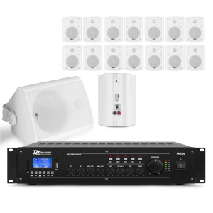 Zestaw białych głośników naściennych 16 x 6.5" BC65V z wzmacniaczem