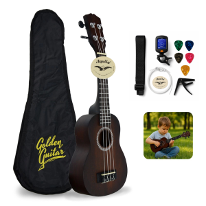 Zestaw: Ukulele sopranowe 21" HRF21 brązowe+ akcesoria Golden Guitar