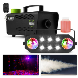 Zestaw: Wytwornica dymu 500W pilot+ płyn gratis+ reflektor LED RGBAWP StrobeMoon 2 w 1