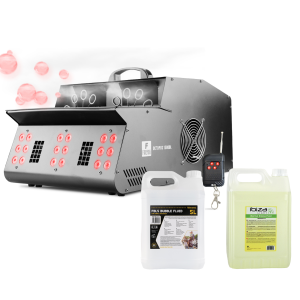 Zestaw: Wytwornica baniek i dymu z efektem LED Octopus 1500BL DMX pilot Firefog + płyn do dymu i baniek 2x 5L