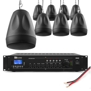 Zestaw czarnych głośników wiszących 8 x 6.5" PDS65 z wzmacniaczem