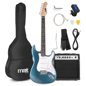 Zestaw: Gitara elektryczna GigKit Max niebieska + wzmacniacz akcesoria
