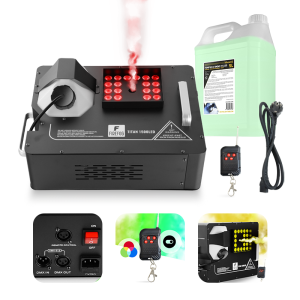 Zestaw: Wytwornica dymu pionowego LED 1500W Titan1500LED pilot DMX/ Firefog + płyn 5L