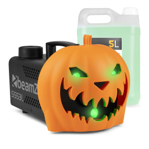 Zestaw Imprezowy: Maszyna do dymu LED z głową dyni na imprezy tematyczne + płyn do dymu 5l Dekoracja Ozdoby Halloween