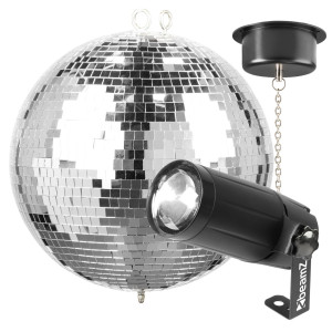 Zestaw: Kula lustrzana 30cm MB30+ napęd sieciowy+ reflektor peflektor pinspot LED 5W