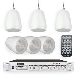 Zestaw białych głośników wiszących 6 x 5.5" AW32-W z 2-strefowym wzmacniaczem