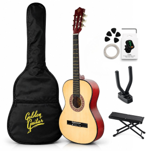 Zestaw: Gitara klasyczna 4/4 38" kolor naturalny Golden Guitar+ akcesoria+ statyw+ podnóżek gitarowy
