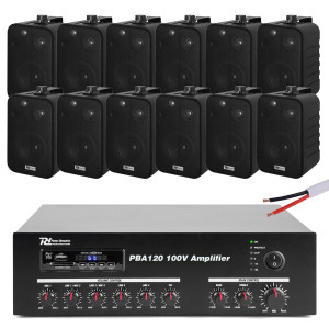 Zestaw czarnych głośników do muzyki w tle 12 x 4" BV40B 100V z wzmacniaczem bluetooth