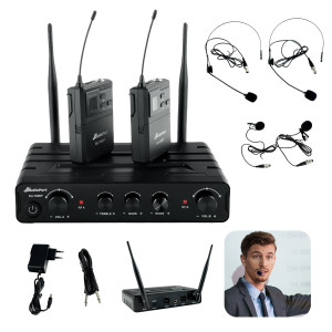 Zestaw mikrofonów bezprzewodowych UHF 2x nagłowny bodypack krawatowy Audioport SU-750BP