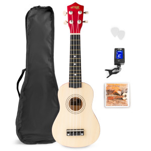 Zestaw: Ukulele sopranowe Max UKEY naturalne+ tuner dwie kostki struny pokrowiec
