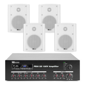 Zestaw odpornych na warunki pogodowe głośników 4 x 4" BC40V białe z wzmacniaczem bluetooth