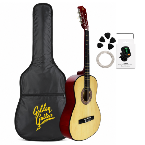 Gitara klasyczna 39" 4/4 naturalna+ akcesoria GK39NAT Golden Guitar