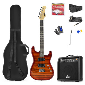Zestaw: Gitara elektryczna GigKit Max ciemnoczerwona+ wzmacniacz tuner pokrowiec
