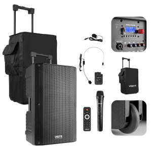 Zestaw: kolumna mobilna 1000W VSA700-BP 15" Combi Vonyx mikrofony i pilot + pokrowiec