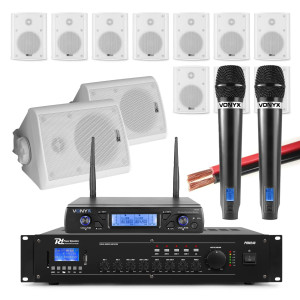 Zestaw białych głośników naściennych 12 x 4" BC40V z zestawem mikrofonów bezprzewodowych