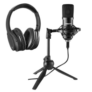 Zestaw: Mikrofon studyjny pojemnościowy CM300B USB czarny Vonyx + Słuchawki