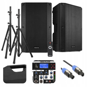 Zestaw nagłośnieniowy aktywny 2x kolumna 15" 1000W+ statywy+ okablowanie