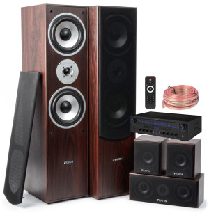 Zestaw kina domowego 5.0 Orzech ze wzmacniaczem i okablowaniem