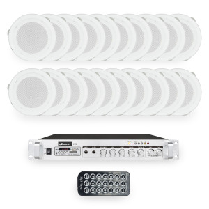 Zestaw białych głośników sufitowych 20x 5" AB114FL 100V ze wzmacniaczem
