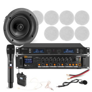 Profesjonalny system głośników sufitowych 8 x 8" FCS8 z zestawem mikrofonów bezprzewodowych