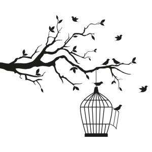 Muursticker Vogels In Boom Met Kooi | Muursticker