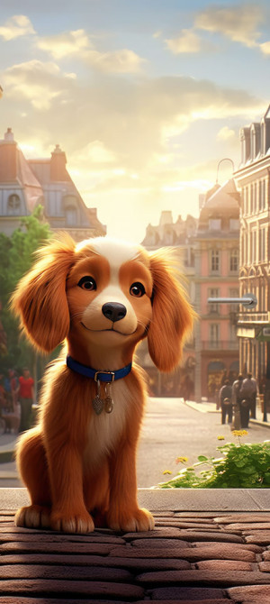 Deursticker / Poster Schattige Hond In De Stad | Deursticker