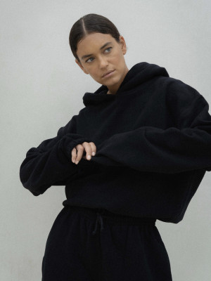 bluza z kapturem cropped SMOOTH COTTON black - L