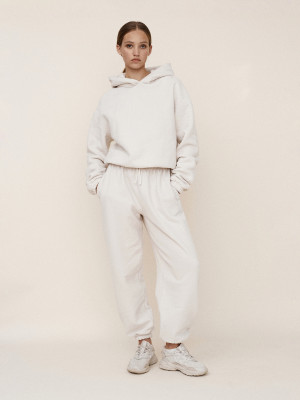 bluza z kapturem cropped SMOOTH COTTON almond beige - XL