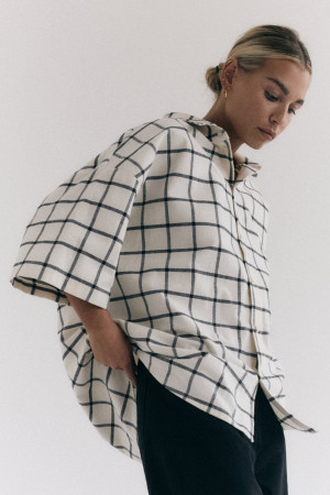 koszula oversize z krótkim rękawem CREU chequered off-white/black - L