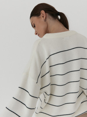 sweter oversize CONSCIOUS STORIES striped off-white/black - XL