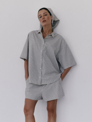 bawełniane szorty MIE chequered off-white/black - XS