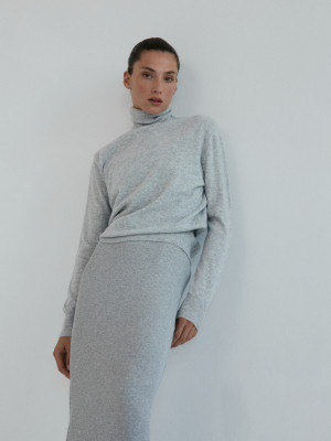wełniany sweter z golfem z domieszką kaszmiru RARE mineral grey - XL