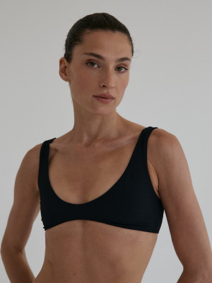 prążkowany biustonosz kąpielowy typu scoop POCO black - XS