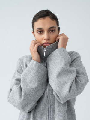wełniana kurtka z kołnierzem typu funnel BLEU grey - XL