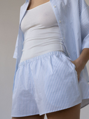 bawełniane szorty ELEO striped off-white/blue - XL