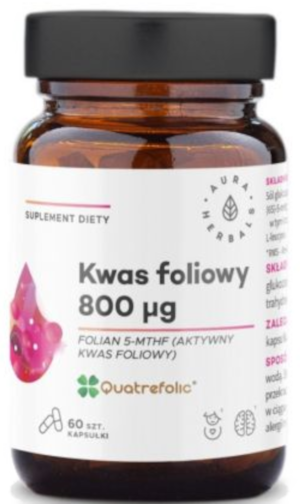 Aura Herbals Kwas foliowy 800 μq Quatrefolic 60 kapsułek