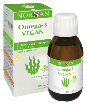 Norsan Omega-3 Vegan olej z alg 100 ml o smaku cytrynowym