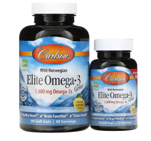 Carlson Labs Elite Omega 3 1600mg  90 + 30 kapsułek o smaku cytrynowym