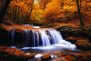 Fototapete Wasserfall Herbstlandschaft, Landschaft, herbstlich, Herbst