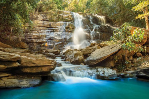 Fototapete Wasserfall Steine, Felsen, felsigen, Wasserfall, türkisfarb