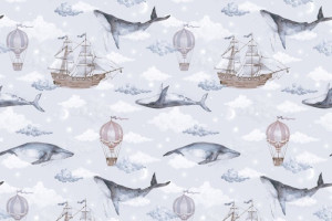 Fototapete Fische, Wale, Unterwasser, Welt, Wasserfarbe