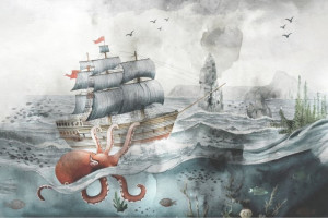 Fototapete Tintenfisch, Fische, Unterwasser, Welt, Märchen